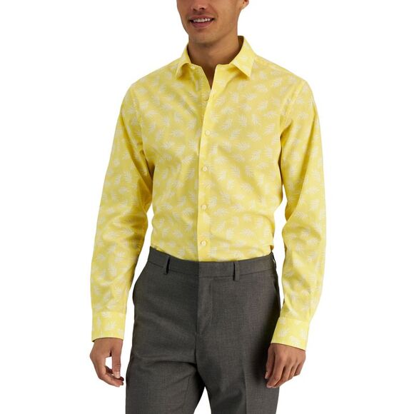 Bar III Mens Slim Fit Leaf Print Dress Shirt - Picture 1 of 1